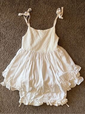 Girls White Ruffle Tie-Strap Sundress - Lightweight Summer Dress
